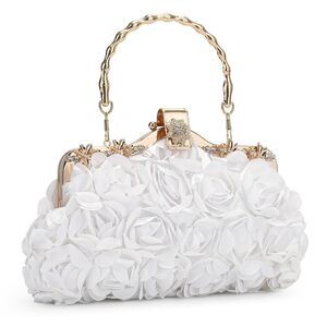 5471 Floral Clutch Purse White Flower Purses Handbags with Chain Flower Bag